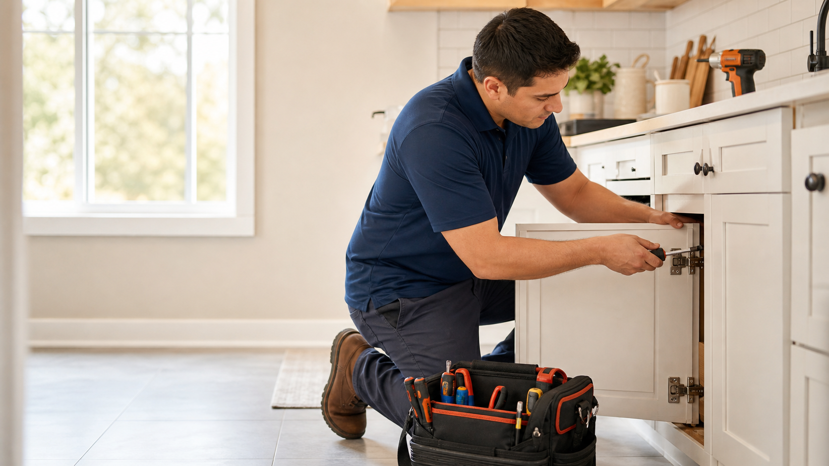 Professional handyman working in a bright home